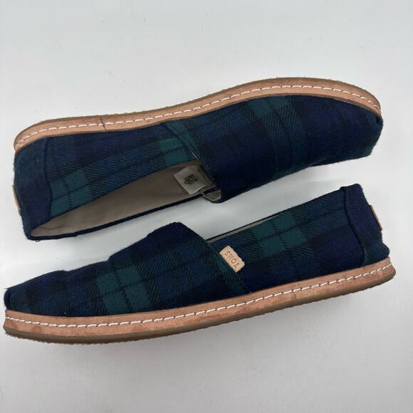 TOMS Spruce Tartan Plaid Felt WMNS Classic Flats Navy/Green US 8 Loafers Slip On - Picture 4 of 9